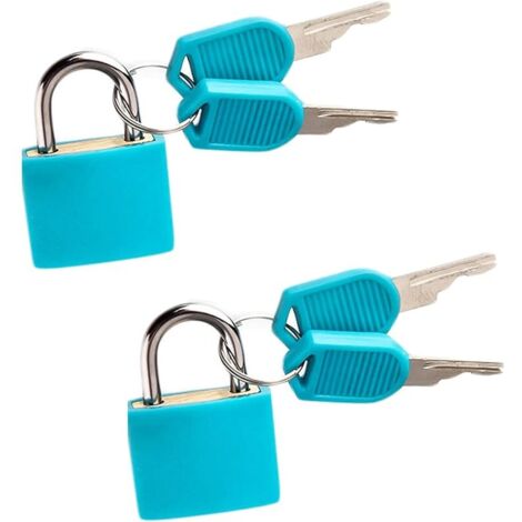 Lot de 2 cadenas à bagages avec clés, petits cadenas colorés pour casier de gym, sac à dos, sac d'ordinateur portable, école, bleu clair, Compacte