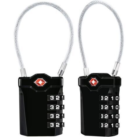 [Lot de 2] Cadenas à Code 4 Chiffres, Cadenas Valise à Combinaison avec 14cm Câble, Serrures à Bagages pour Valise, Sacoche , etc. (Noir)