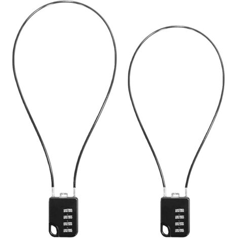 Lot de 2 cadenas à combinaison 4 chiffres avec câble en acier de 20 + 30 cm - Cadenas pour armoire à armes, boîte à outils, casque, vélo, accessoires de sport - Étanche et résistant à la