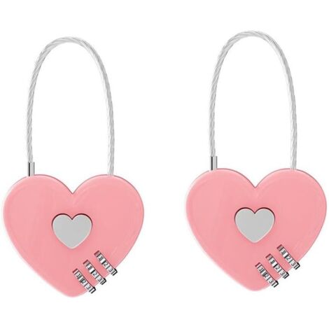Lot de 2 cadenas à combinaison – Cadenas portable en forme de cœur pour sacs à dos, bagages et boîtes à bijoux (rose)