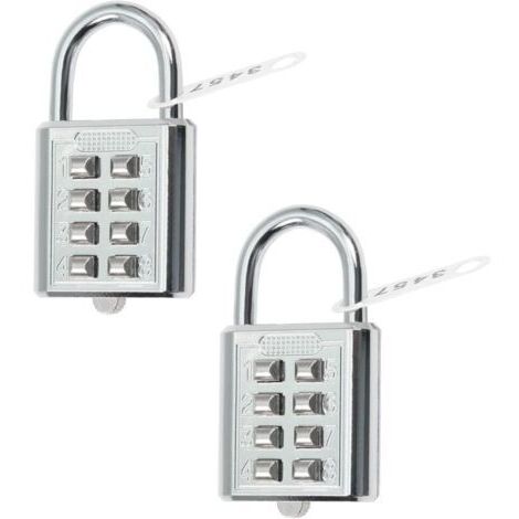 Lot de 2 cadenas à combinaison de 35 x 65 mm 8 chiffres pour salle de sport, école et personnel Casier extérieur, clôture et rangement Argenté