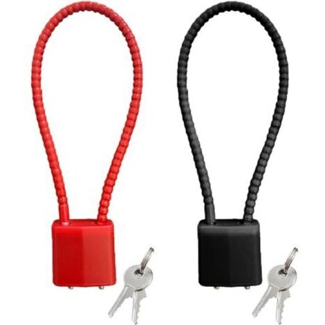 Lot de 2 cadenas avec clé, cadenas longs en étrier, verrous à câble métallique malléables, verrous antivol pour vélos, casiers (noir, rouge)