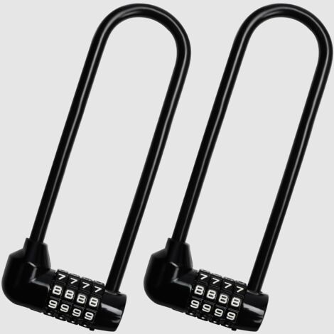 Lot de 2 Cadenas, Code à 4 Chiffres, Anse Longue 16cm, Alliage de Zinc, Vélo, Trottinette, Portail
