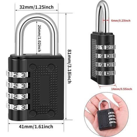 Lot de 2 Cadenas Code de 4 Chiffres, Cadenas à Combinaison Alliage de Zinc Cadenas Casier Code pour Valise Casier College Gym Avion(Noir)
