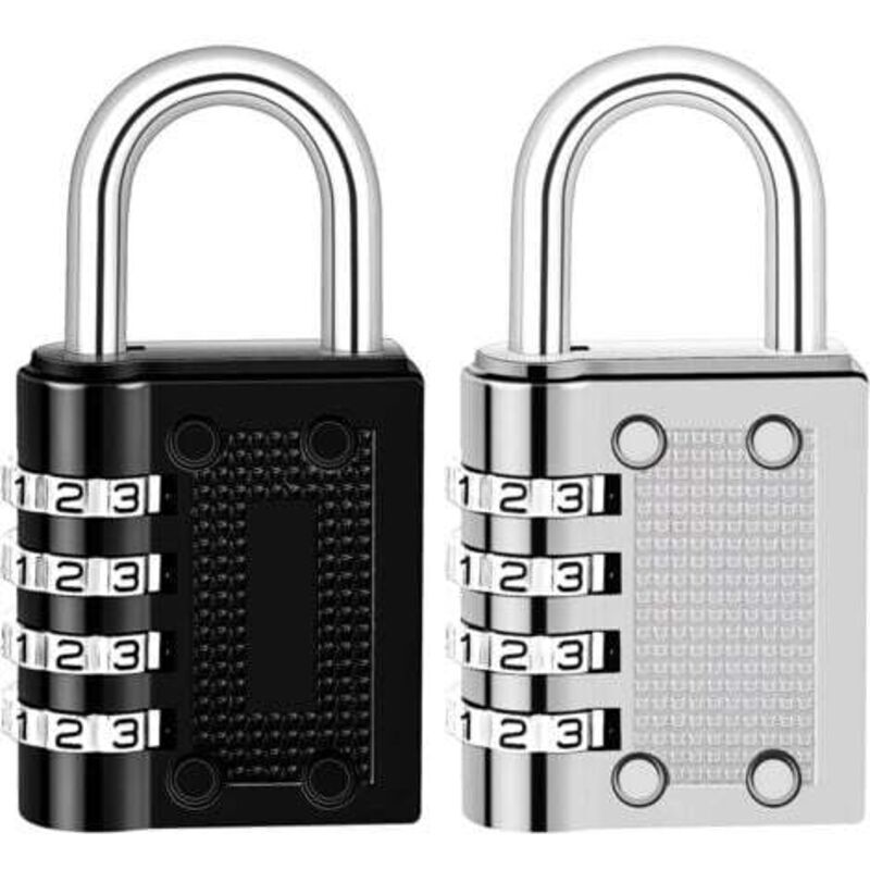 Lot de 2 Cadenas Code de 4 Chiffres, Cadenas à Combinaison Alliage de Zinc Cadenas Casier Code pour Valise Casier College Gym Avion(Noir,Argent)