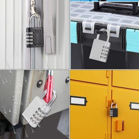 Lot de 2 Cadenas Code de 4 Chiffres, Cadenas à Combinaison Alliage de Zinc Cadenas Casier Code pour Valise Casier College Gym Avion(Noir,Argent)