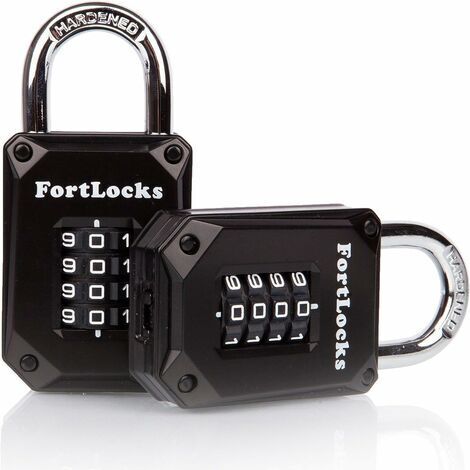 Lot de 2 cadenas de casier de salle de sport – 4 chiffres, robuste, en acier inoxydable trempé, résistant aux intempéries et cadenas à combinaison pour l'extérieur – Chiffres faciles à lire