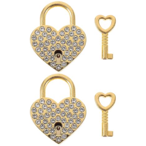 Lot de 2 cadenas en métal en forme de cœur avec strass, petits cadenas décoratifs avec clés.