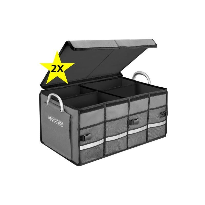 Lot de 2 Caisses / sacs de Rangement coffre de voiture gris 60x35x30cm
