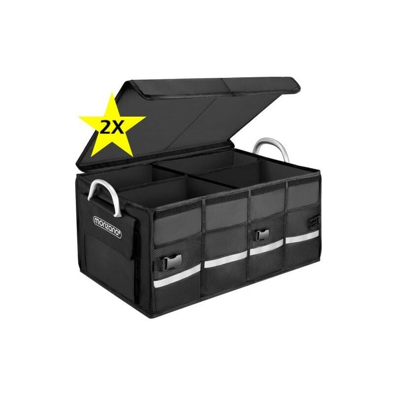 Lot de 2 Caisses / sacs de Rangement coffre de voiture noir 60x35x30cm