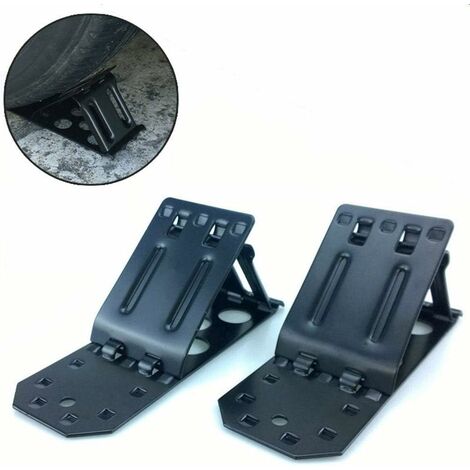 Lot de 2 cales de roue en métal, pliables et antidérapantes pour pneus de voiture avant et arrière ou camping-car, remorque, camping-car, camion, voiture et ATV – Gardez votre véhicule en place