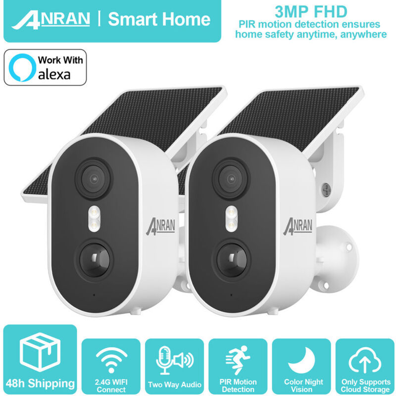 Anran - Lot de 2 Caméra de surveillance interieur / exterieur sans fil, 2K WiFi pour sécurité à domicile, caméras alimentées par piles avec
