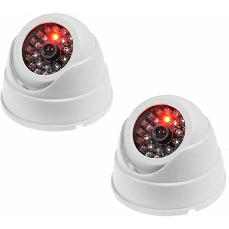 MEMKEY Lot de 2 Caméra dôme Factice Fausse Dummy Caméra sans Fil CCTV Sécurité Surveillance intérieur avec Rouge LED-Blanc