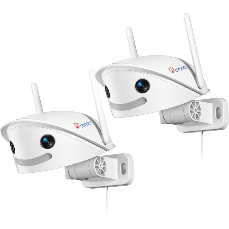 Ctronics - Lot de 2 Caméra Surveillance 180° 2.5K 4MP WiFi 2.4/5 GHz Double Objectif Détection Humaine/Vehicule/Animal Vision Nocturne en Couleur