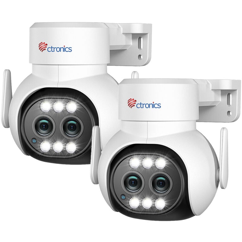 Lot de 2 Caméra Surveillance Ctronics 2.5K 4MP WiFi 2.4/ 5GHz Extérieure avec Double Objectif, PTZ Caméra Exterieur,Zoom Hybride 6X, Suivi