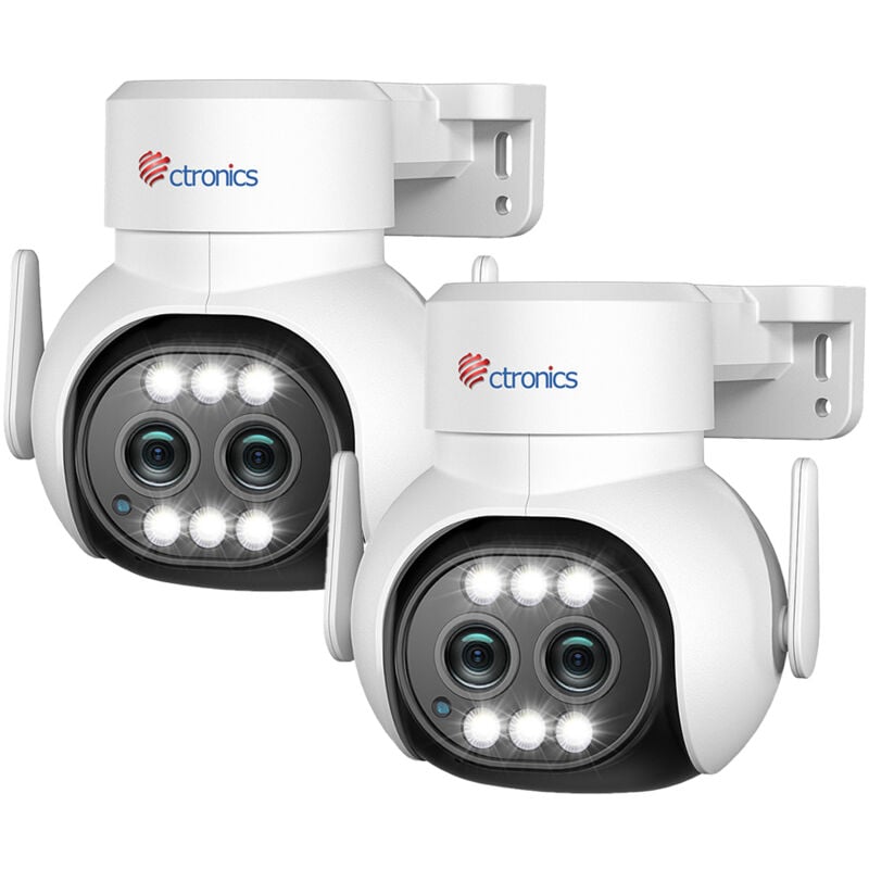 Ctronics - Lot de 2 Caméra Surveillance 2.5K 4MP WiFi 2.4/ 5GHz Extérieure 2 Objectifs ptz Caméra Zoom Hybride 6X Suivi Automatique Détection Humaine