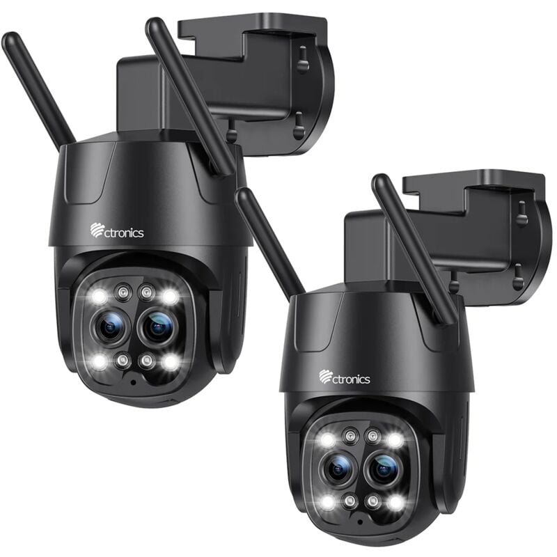 Lot de 2 Caméra Surveillance Ctronics 2.5K 4MP WiFi Exterieur Double Objectif, 2,4G/5G WiFi IP Caméra avec Suivi Auto du Zoom Détection Humaine 6X
