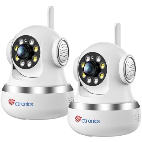 Lot de 2 Caméra Surveillance Ctronics 3G/4G LTE Intérieur avec Carte SIM 360° PTZ sans Fil Vision Nocturne Couleur Détection Humaine/Mouvement Suivi Automatique Audio Bidirectionnel pour Bébé/Animaux