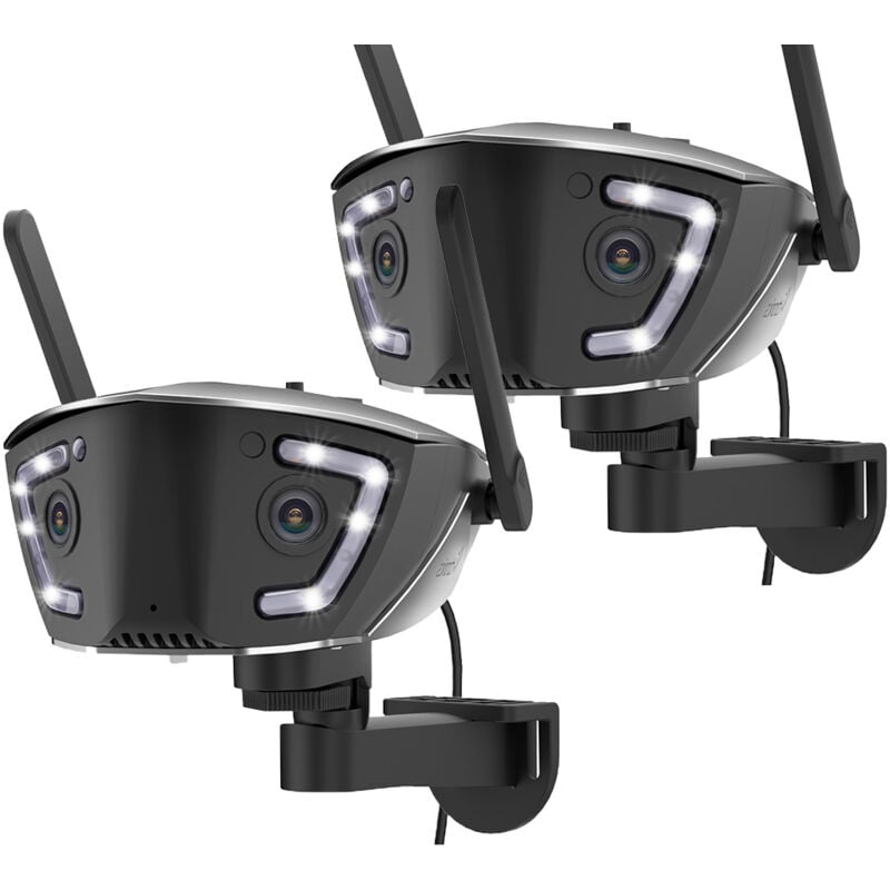 Ctronics - Lot de 2 Caméra Surveillance 4MP WiFi Extérieure Angle 180°WiFi 2.4/5Ghz Double Objectif Détection Personne/Véhicule/Animaux Vision