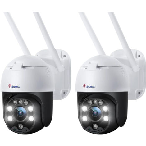 Lot de 2 Caméra Surveillance Ctronics WiFi Détection Mouvements Humaine Suivi Auto PTZ Audio Bidirectionnel Vision Nocturne Couleur