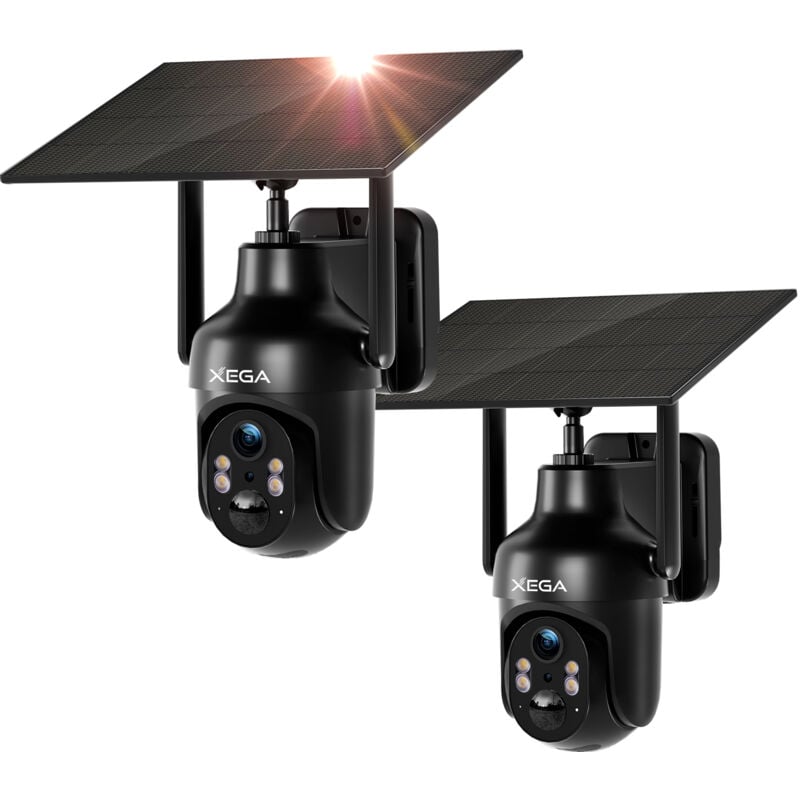 Lot de 2 Caméra Surveillance Xega WiFi 2,4GHz Extérieure,Vision Nocturne Couleur 3MP, HD PTZ IP Caméra, Détection Mouvement PIR, Étanche IP66, Audio