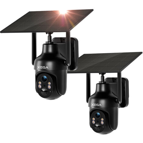 Lot de 2 Caméra Surveillance Xega WiFi 2,4GHz Extérieure,Vision Nocturne Couleur 3MP, HD PTZ IP Caméra, Détection Mouvement PIR, Étanche IP66, Audio Bidirectionnel [Classe énergétique A+++]