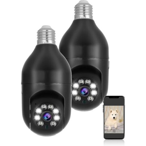 Lot de 2 caméras de sécurité sans fil Wi-Fi 1080p 2,4 Hz avec fonction panoramique/inclinaison (culot E27) pour la sécurité de votre domicile
