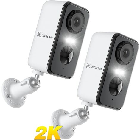 Lot de 2 caméras de surveillance 2K WiFi – Vision nocturne couleur – Détection AI/PIR – Audio bidirectionnel – Stockage Cloud/SD
