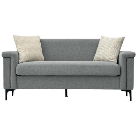 Lot de 2 canapé droit, canapé 4 places avec avec 4 coussins, pieds en métal, en tissu lin, gris clair