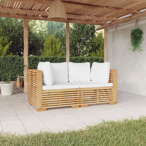 Lot de 2 Canapés d'angle Scandinaves et coussins,Sofa d'angle de jardin Bois de teck massif -Q3636