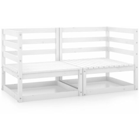 Lot de 2 Canapés d'angle Scandinaves,Sofa d'angle de jardin Blanc Bois de pin massif -Q6609