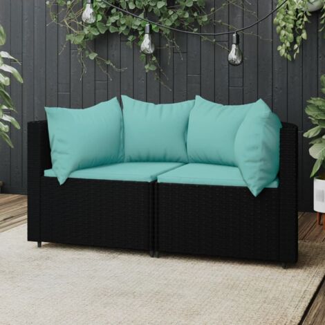 Lot de 2 Canapés d'angle sectionnels de jardin et coussins  Salon de jardin style industriel Noir Résine tressée -BV87471