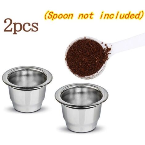Lot de 2 capsules de café rechargeables et réutilisables en acier inoxydable pour Nespresso