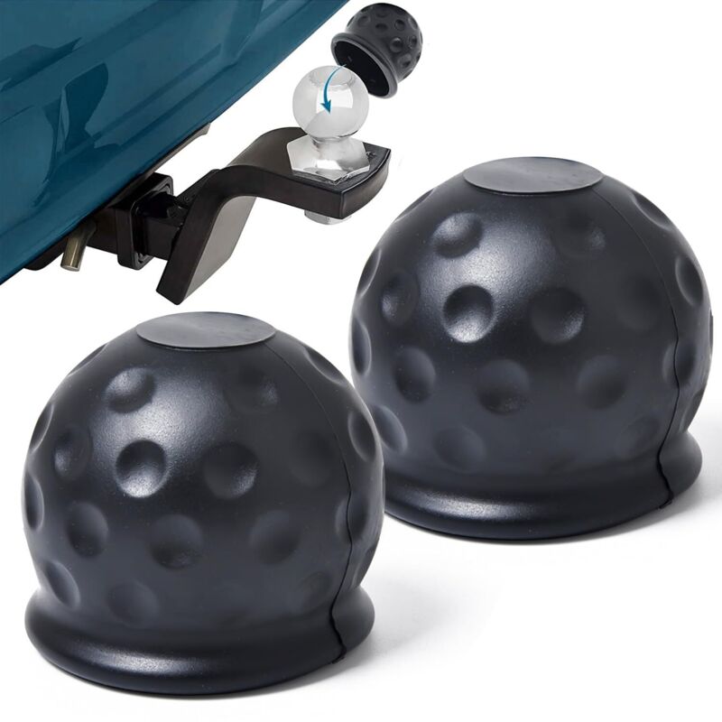 Lot de 2 Capuchons de Protection en Caoutchouc pour attelage de remorque - Noir - Forme sphérique
