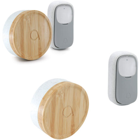 Lot de 2 Carillons écologique et 2 boutons sans fil sans pile Bamboo