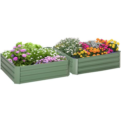 Lot de 2 carrés potager de jardin dim. 100L x 100l x 30H cm tôle d'acier ondulée vert