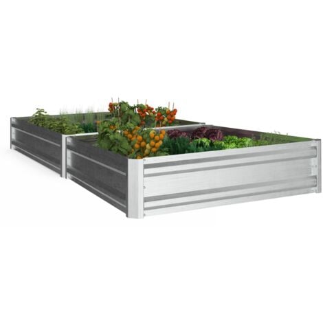 Lot de 2 carrés potager en métal châssis carré 90 x 90 cm gris argenté