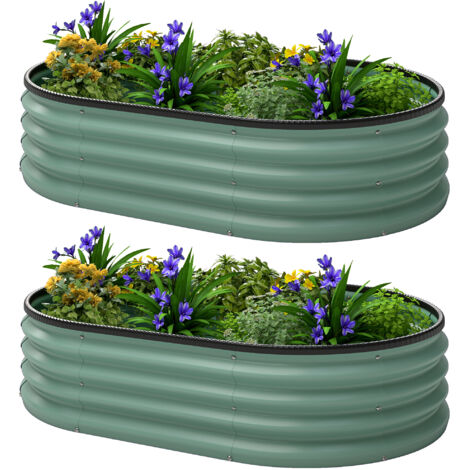 Lot de 2 Carrés potagers de jardin, 135 x 90 x 30 cm, jardinière en acier galvanisé avec bordures en caoutchouc, vert