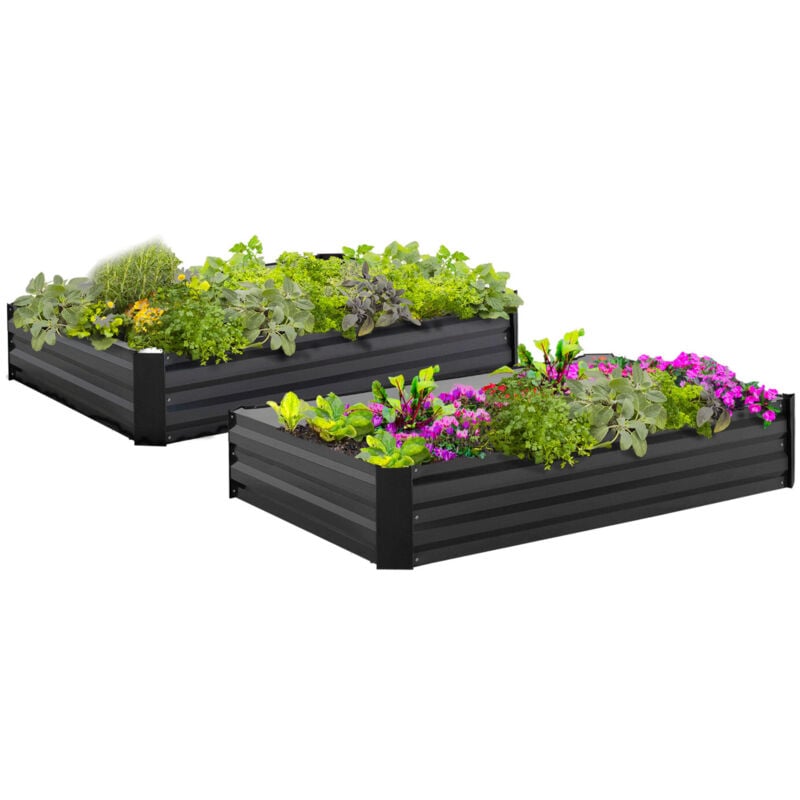 Lot de 2 carrés potager en métal châssis rectangulaire 80x115 cm gris anthracite