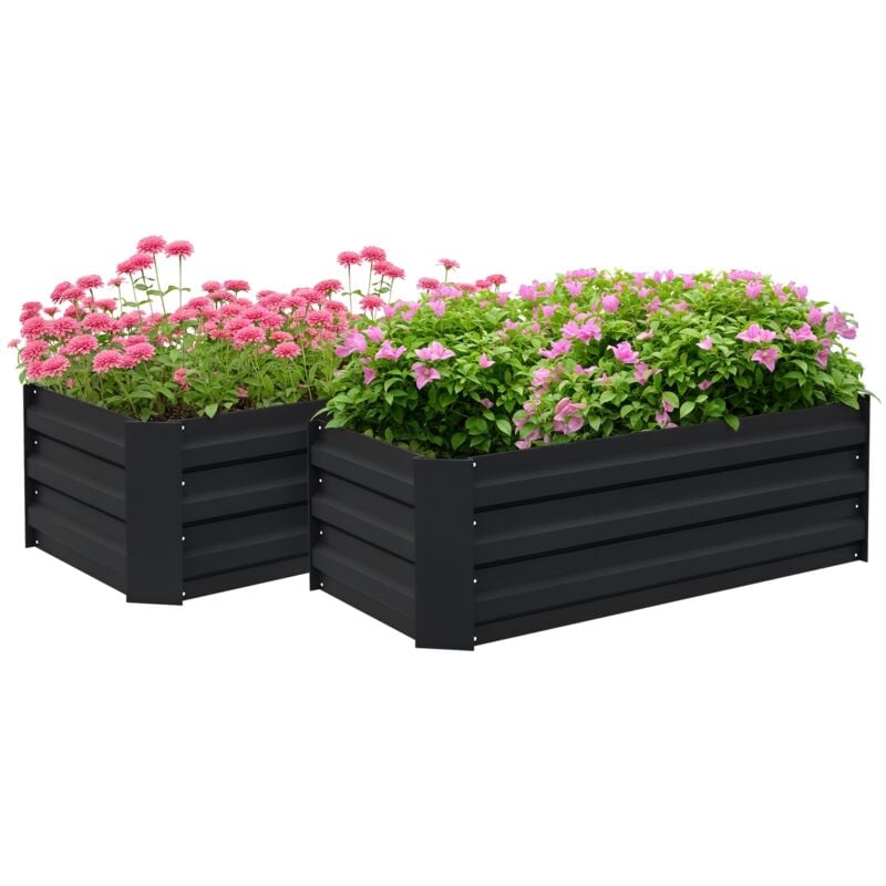 Outsunny - Lot de 2 carrés potager de jardin dim. 100L x 50l x 30H cm tôle d'acier ondulée noir
