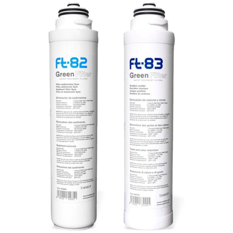 Toodo - Lot De 2 Cartouches Filtrantes Pour Filtre Sous évier Duo Et Trio Ft82 Filtre Sédiments Ft83 Charbon Actif