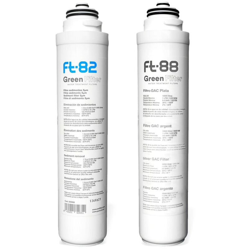 Lot De 2 Cartouches Filtre Sous évier Duo Et Trio Ft82 Filtre Sédiments Ft88 Charbon Actif Haute Durabilité