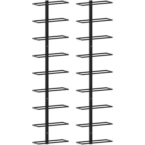Lot de 2 Casiers à bouteilles muraux  Étagère à Vin Range bouteille pour 18 bouteilles Noir Fer 33427