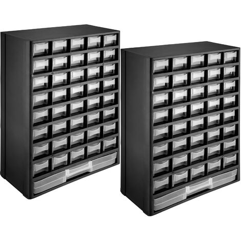 Lot de 2 casiers à vis 41 tiroirs - lot de 2 etageres de rangement, caisses de rangement, armoires de rangement - noir/blanc