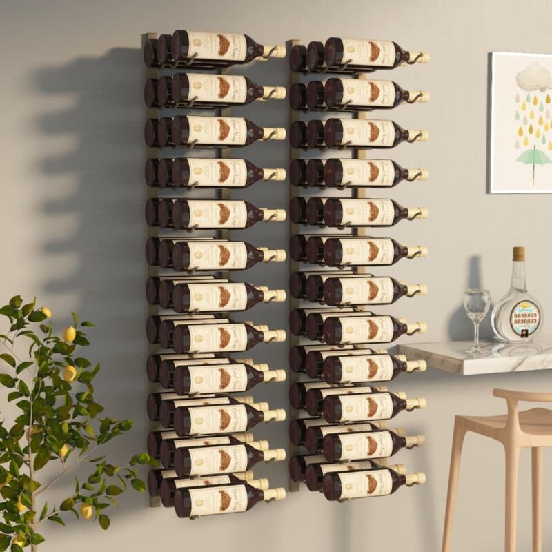 Lot de 2 Casiers vin mural Étagère à Vin Range bouteille pour 36 bouteilles Doré Fer 23791