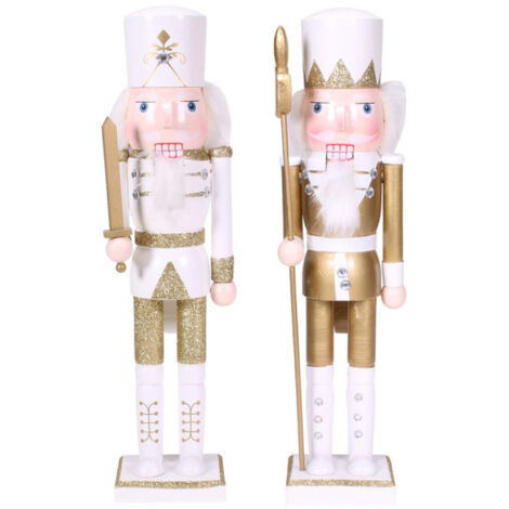 Lot de 2 Casse-Noisettes "Noël" Blanc & Doré