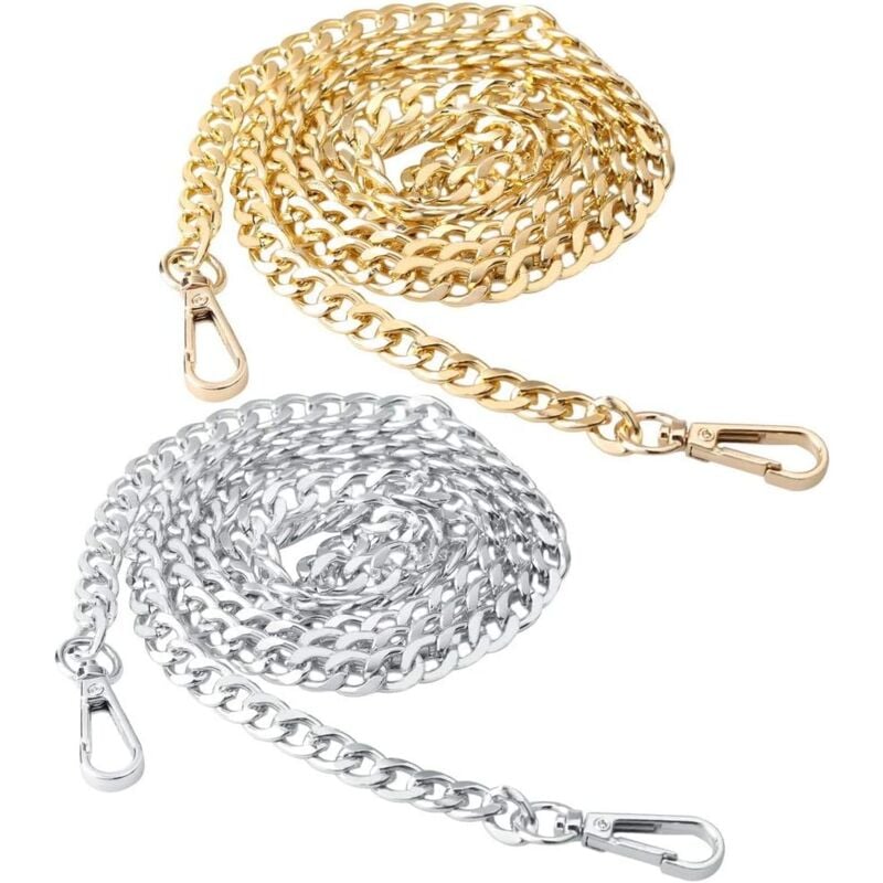 Lot de 2 chaînes de sac, chaîne de bandoulière en métal pour sac à main, sac à bandoulière pour femme (or, argent)