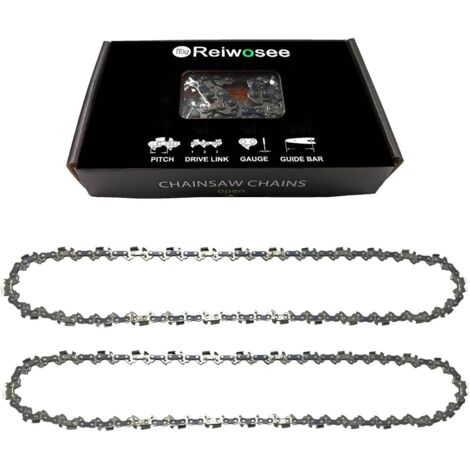 Lot de 2 chaînes de tronçonneuse pour à huile de 16" Espacement entre les chaînes de tronçonneuse: 3/8" Épaisseur du pignon: 1,3 mm 56 maillons Convient pour les tronçonneuses, Chainsaw Chain