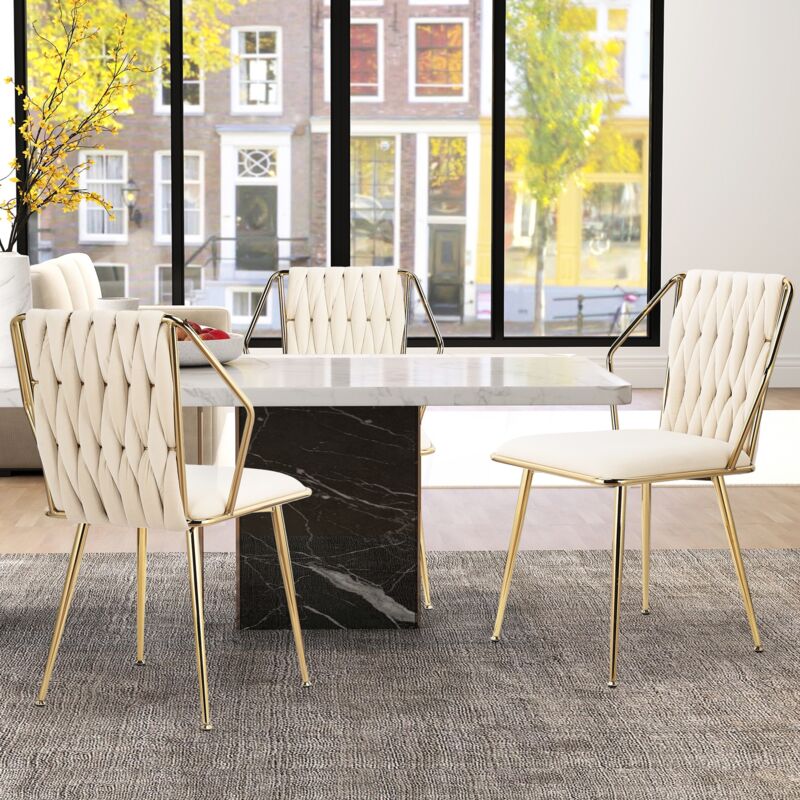 Dans Les Nuages - Lot de 2 Chaise, 2 places, avec pieds en métal, ergonomique design, chaises de salle à manger, Dossier capitonné en Velours - Beige