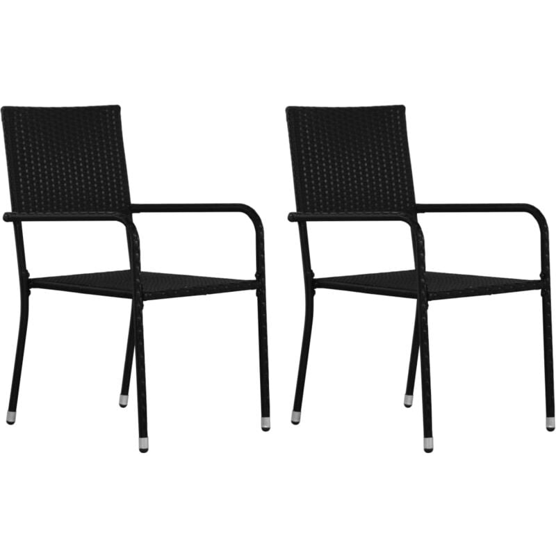 Lot de 2 Chaise à dîner de jardin,Siège de Terrasse Chaise d'extérieur empilable noir résine tressée CFW76101